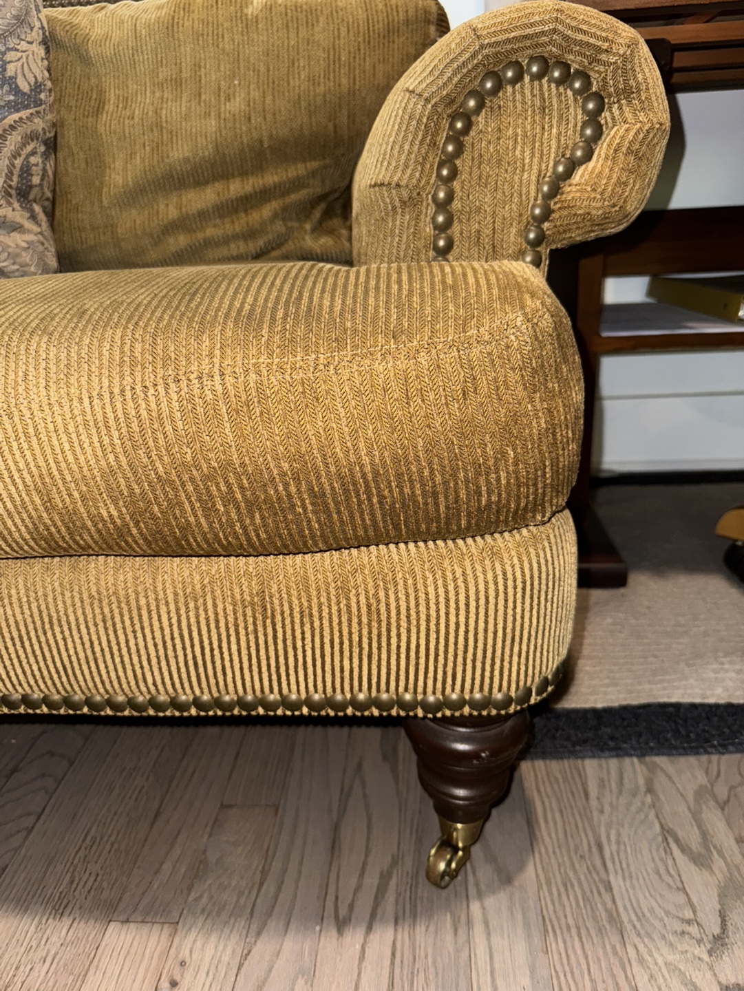 Vintage - Arched back by Lillian August Gold Corduroy Loveseat - photo 3