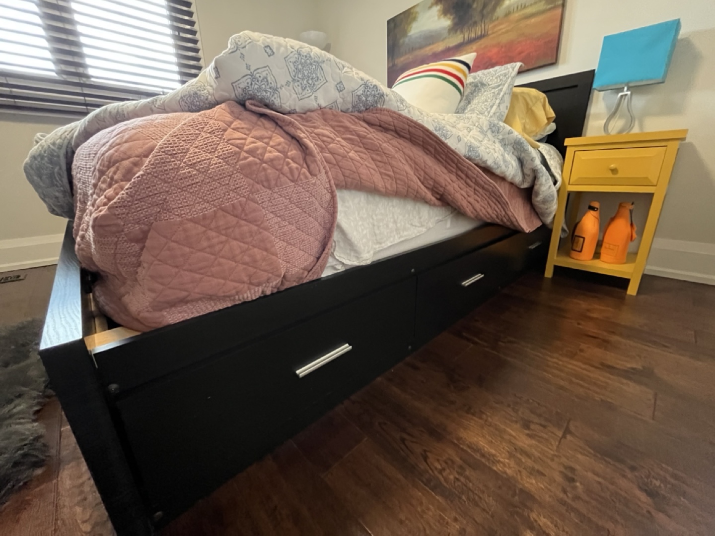 Queen Size Black Bed Frame with Storage  Drawers - photo 2