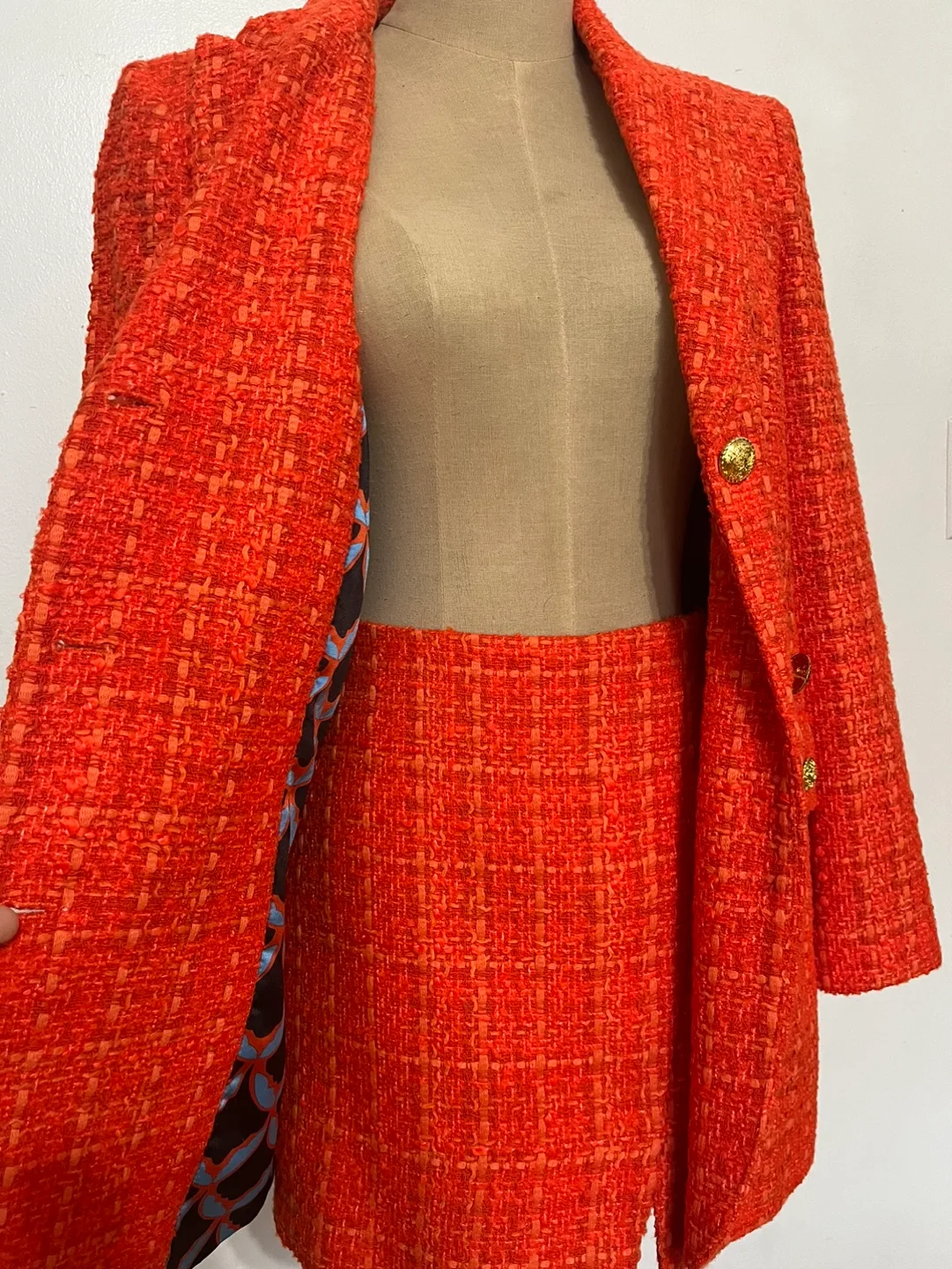 Zara Orange Tweed Blazer & Skirt Set image indicator(2)