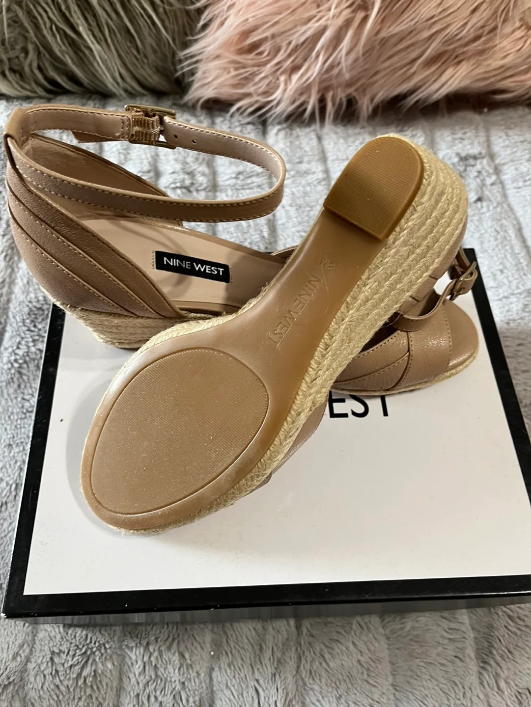 Nine West Tan Leather Wedge Sandals image indicator(3)