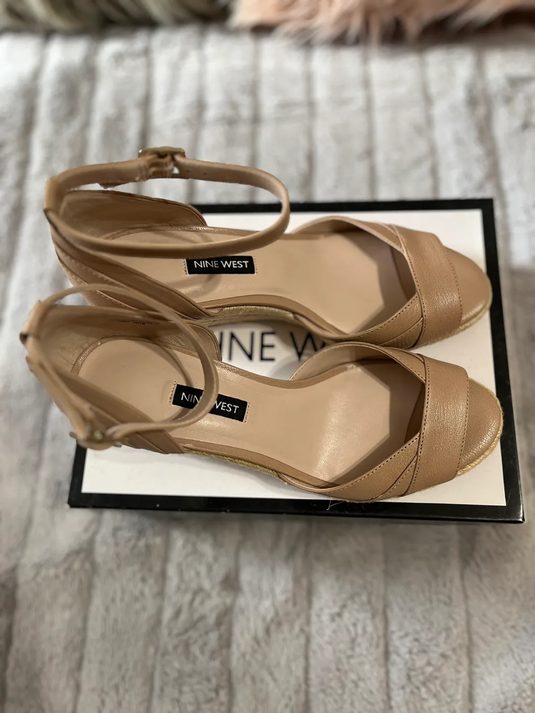 Nine West Tan Leather Wedge Sandals image indicator(2)
