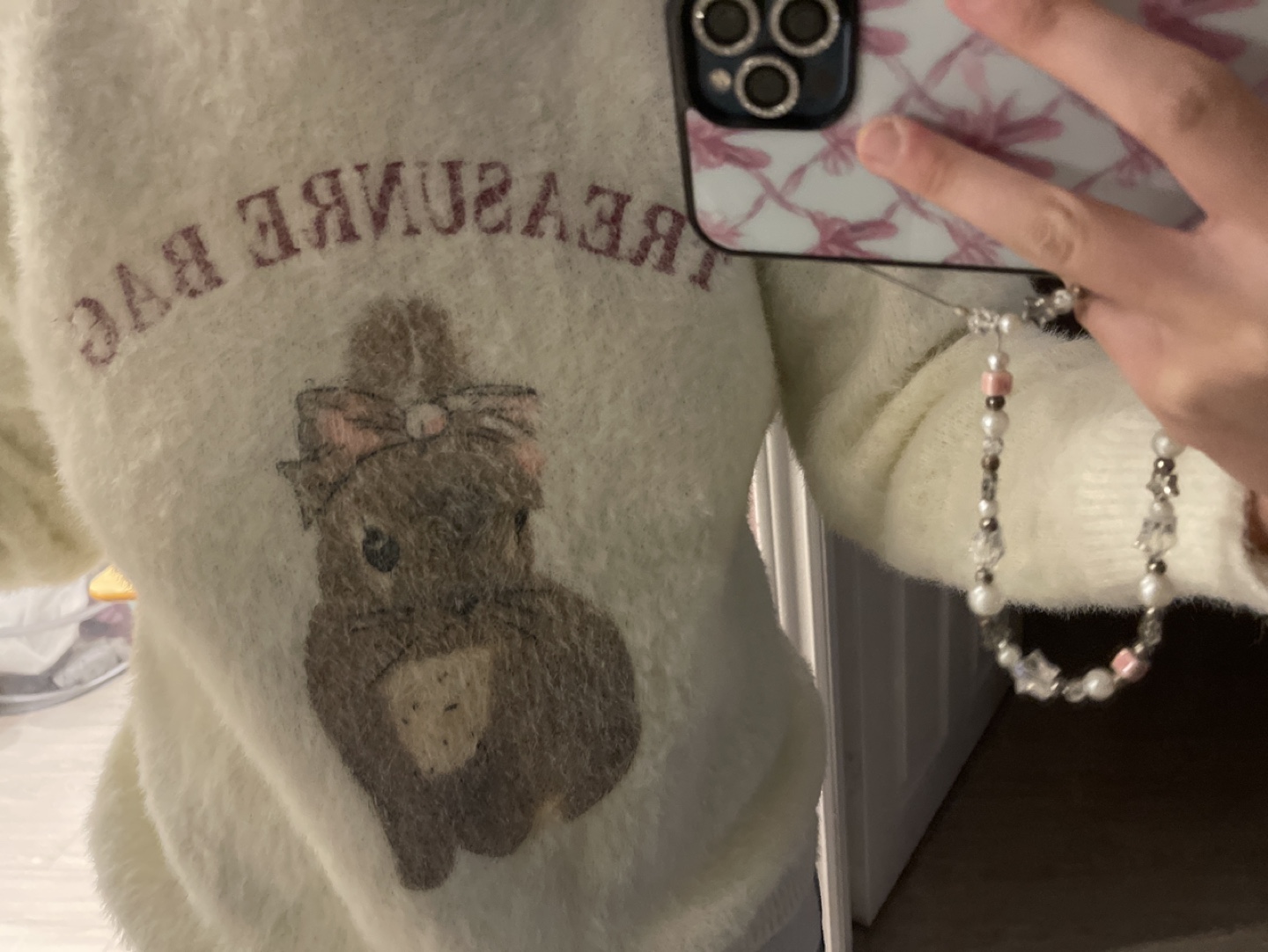 Fuzzy White Sweater with Bunny Design - photo 4