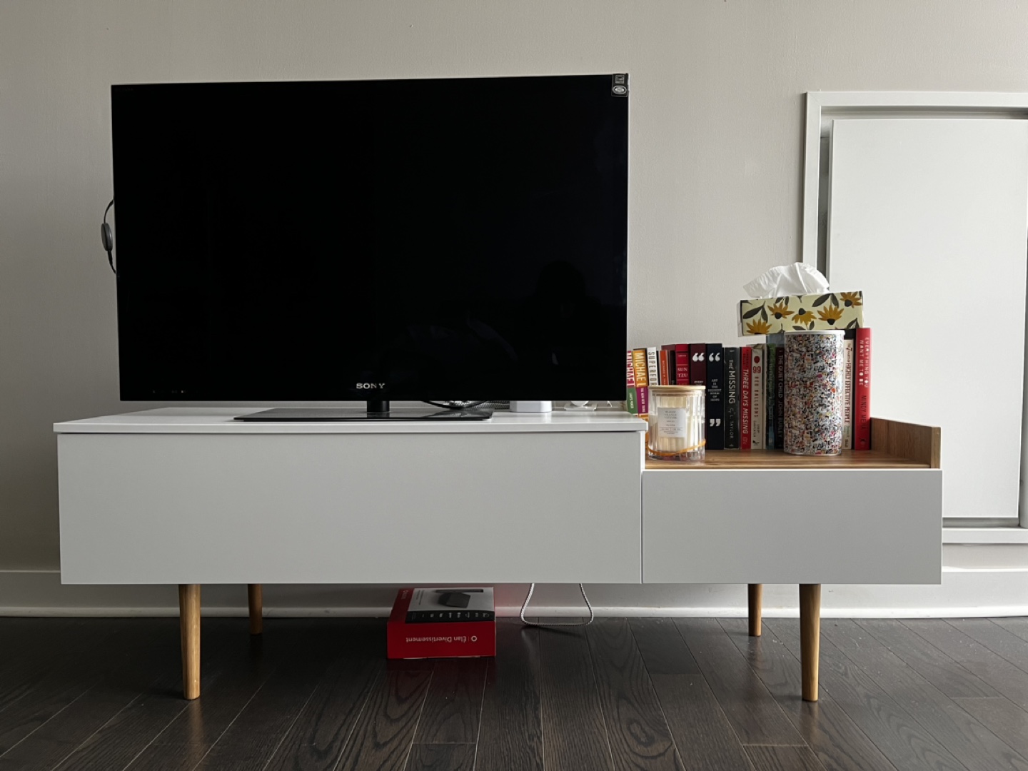 Modern TV Bench (White/Oak) - Like New!