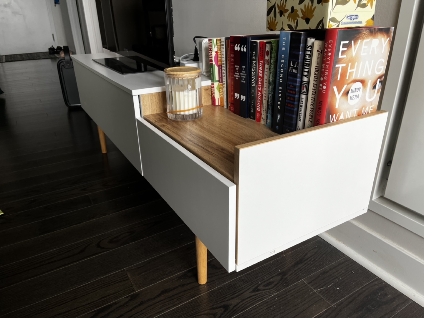 Modern TV Bench (White/Oak) - Like New! - photo 2
