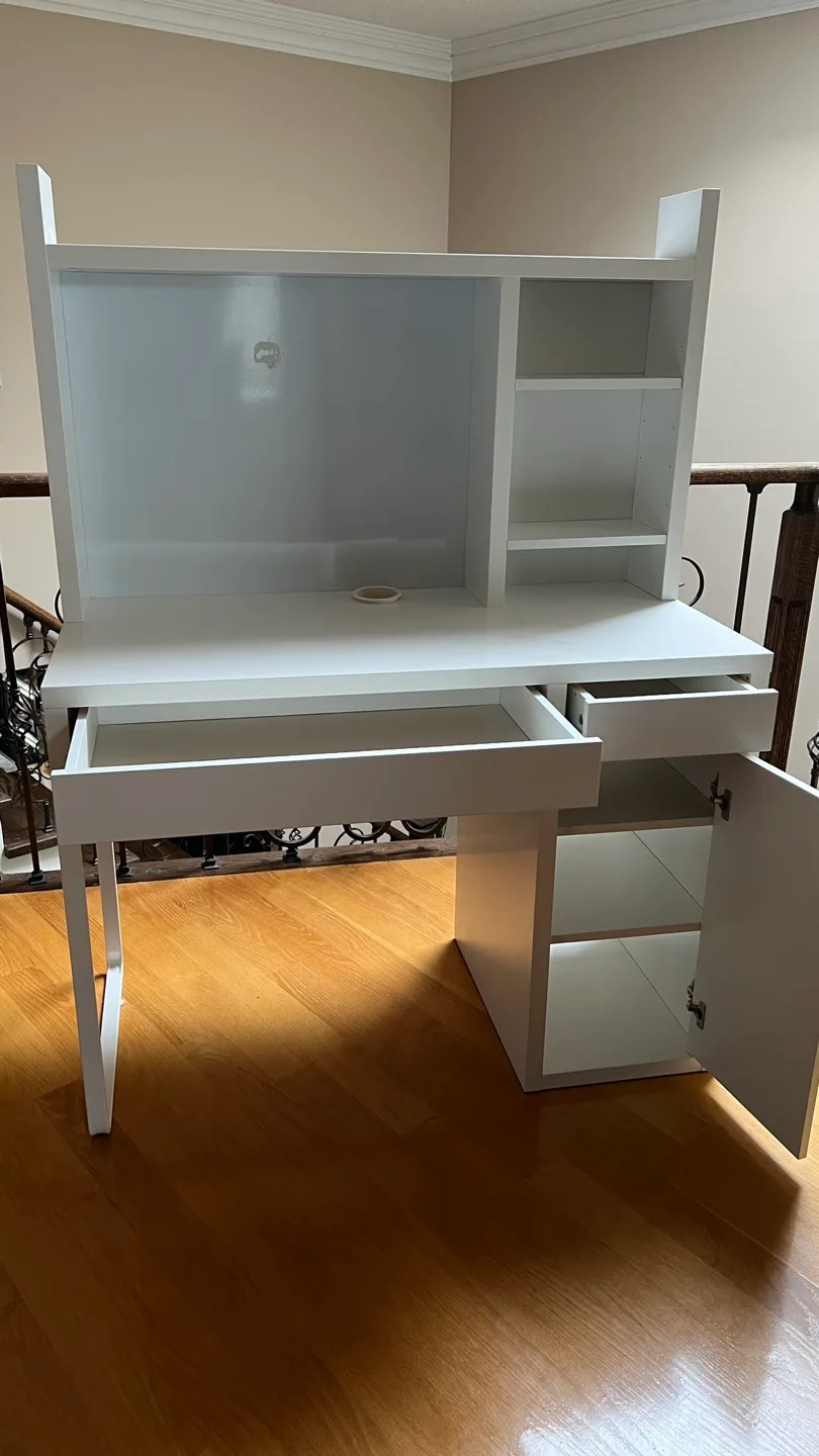 White Desk with Hutch. IKEA Micke Desk