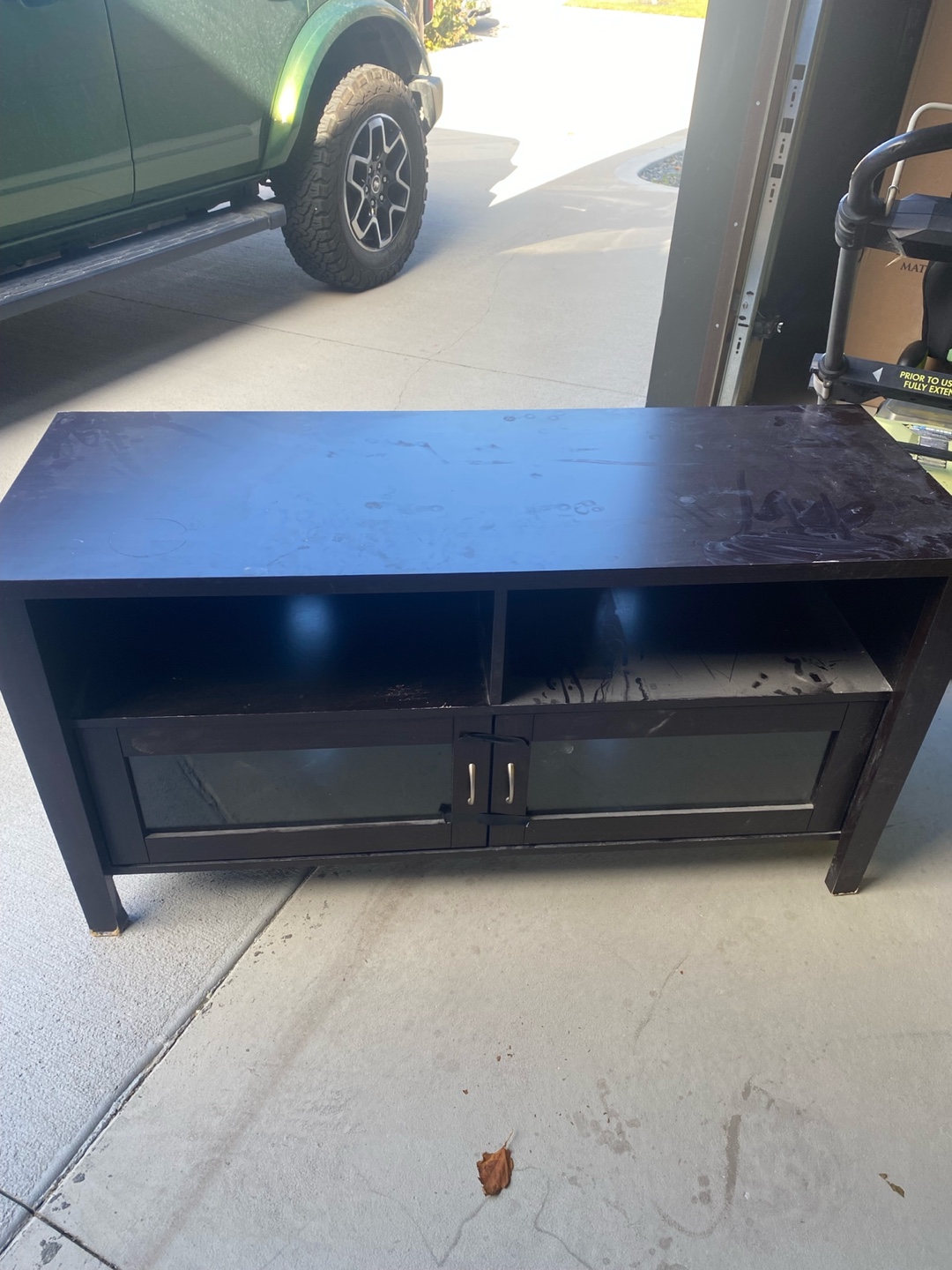 Dark Brown TV Stand with Glass Doors