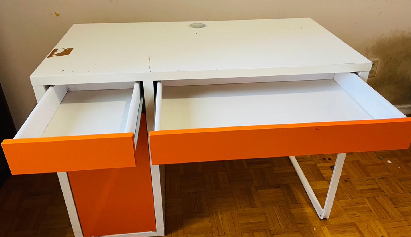 White and Orange Desk with Drawers and Cabinet - photo 2