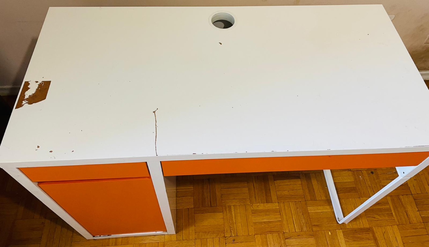 White and Orange Desk with Drawers and Cabinet - photo 4