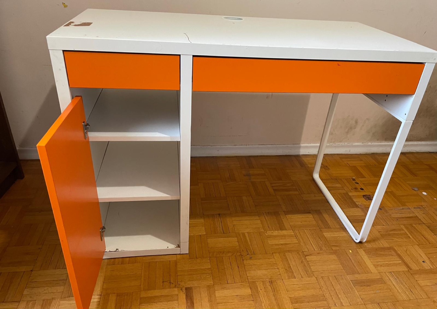 White and Orange Desk with Drawers and Cabinet - photo 3