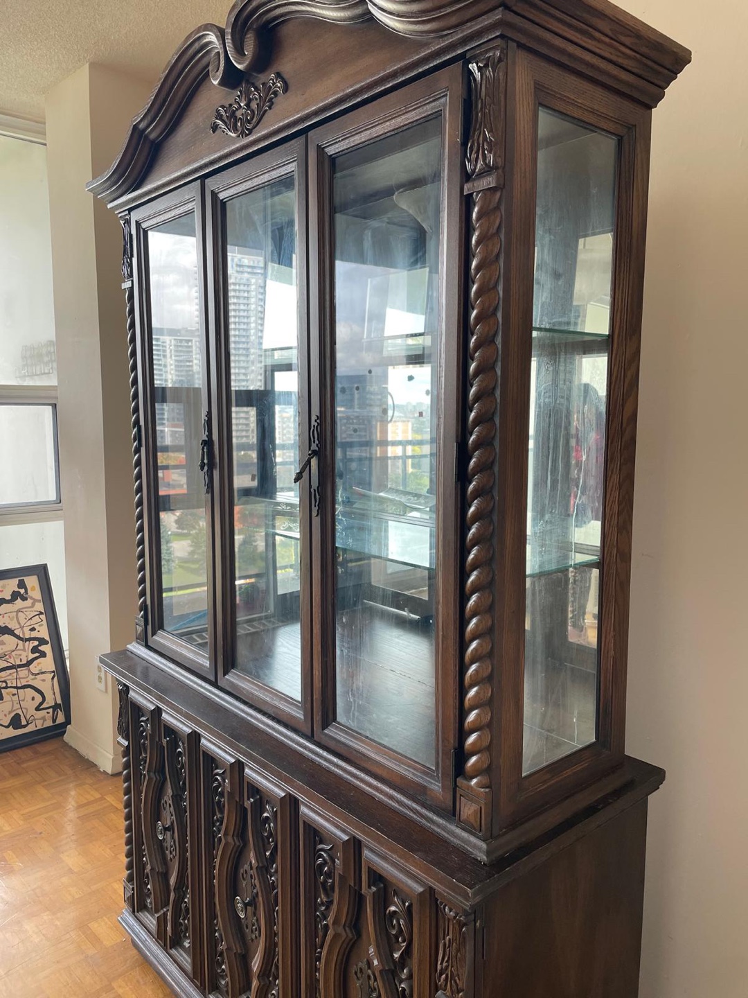 Vintage Wood China Cabinet Hutch