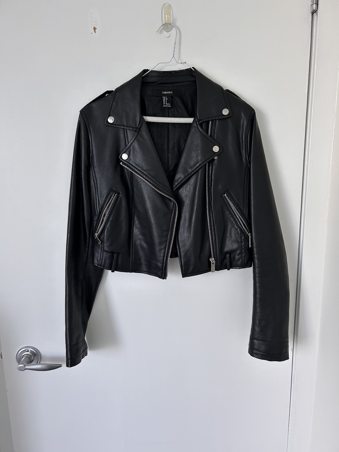 Cropped Black Leather Jacket (Small)