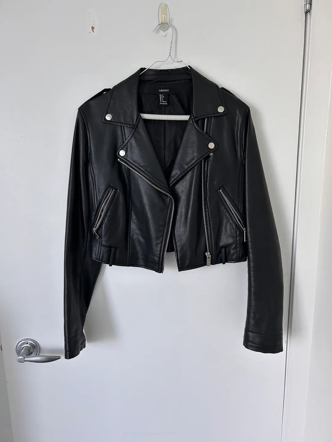 Cropped Black Leather Jacket (Small)