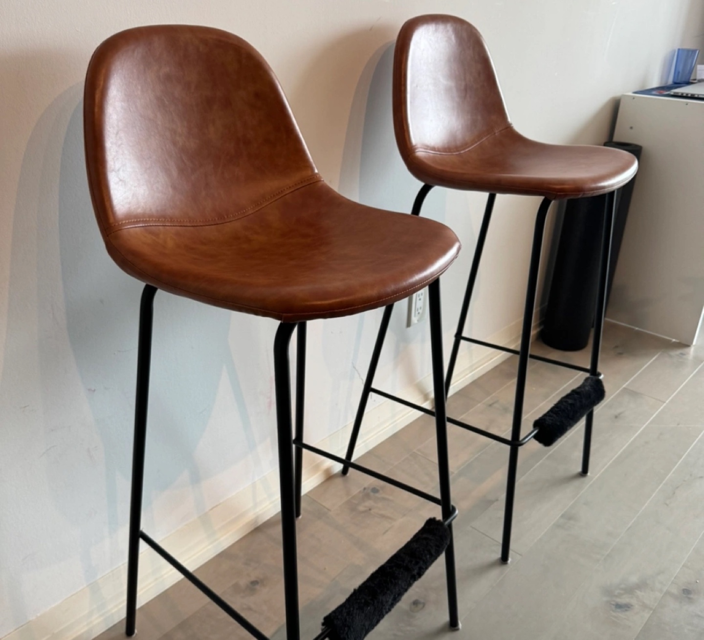 Set of Two Brown Leather Bar Stools