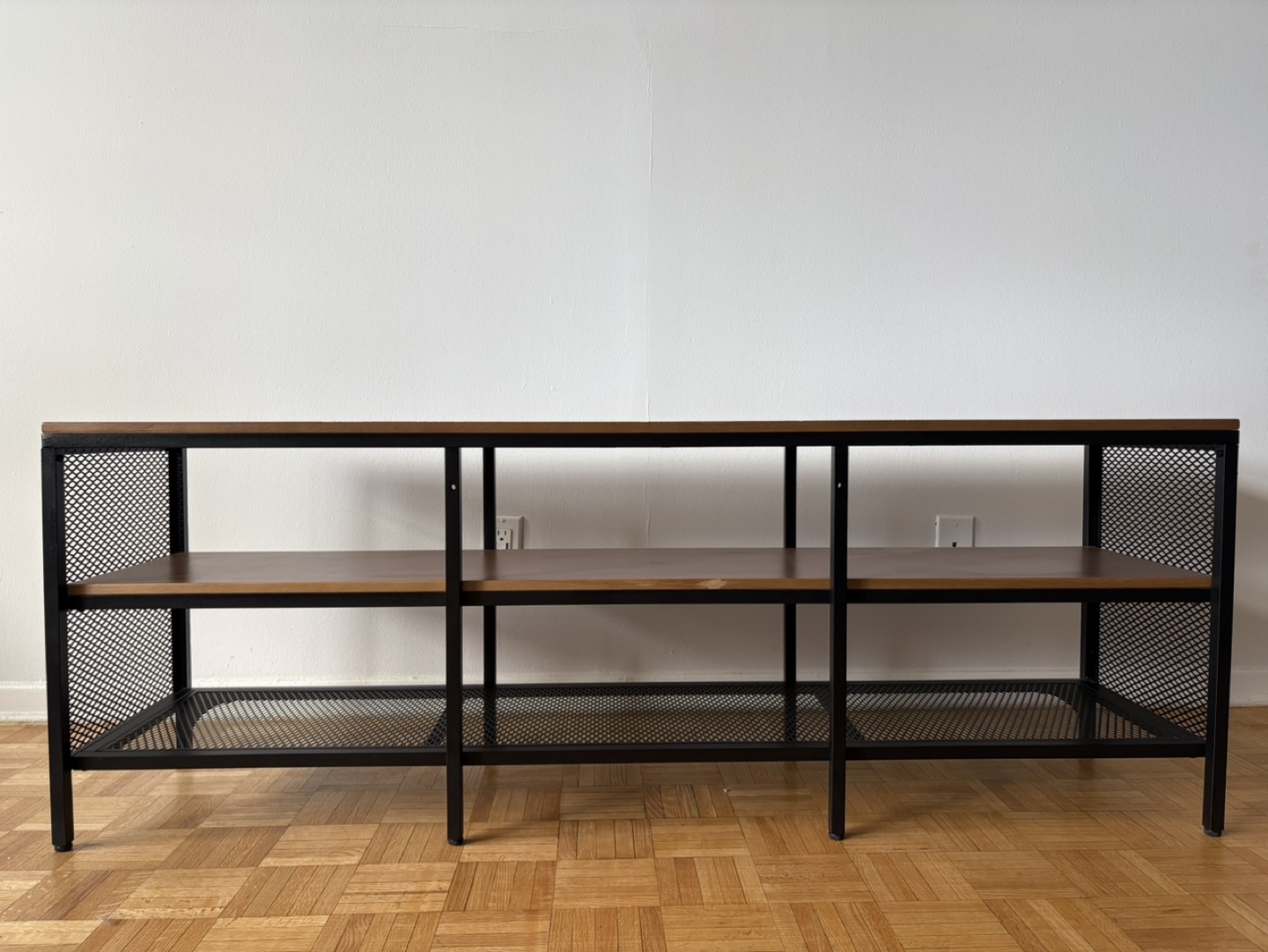 TV Stand - Black Metal Frame and Wood Shelves