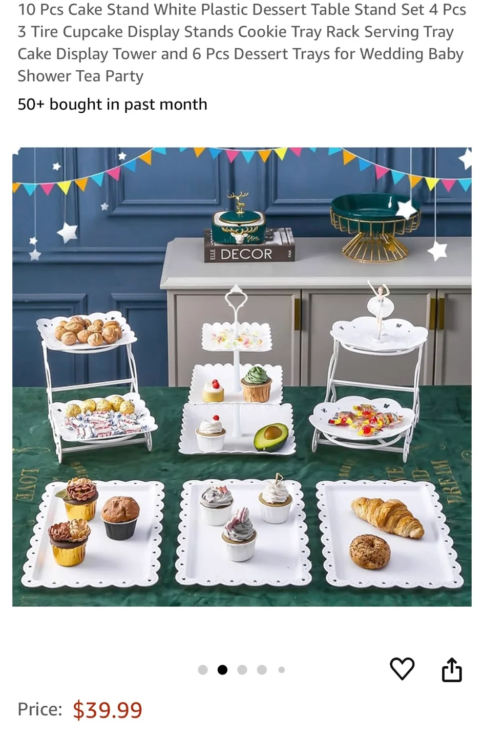 10 Piece White Plastic Dessert Stand Set thumbnail