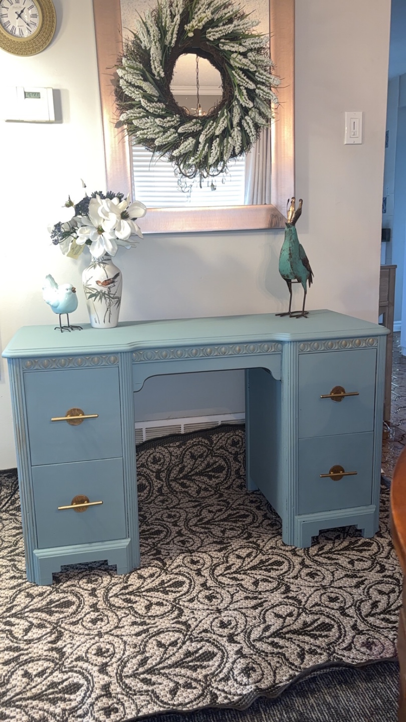 Vintage Desk with Gold Hardware
