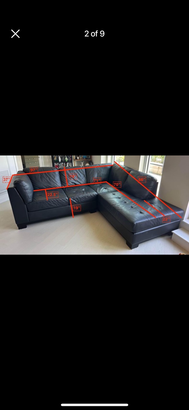 Black Leather Sectional Sofa - photo 2