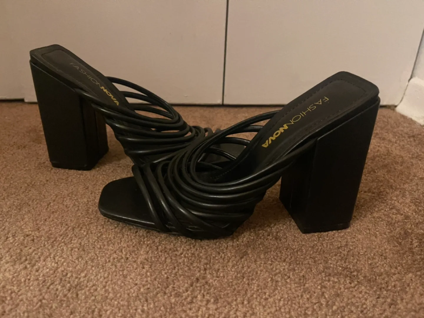 Fashion Nova Black Strappy Block Heel Mules image indicator(3)