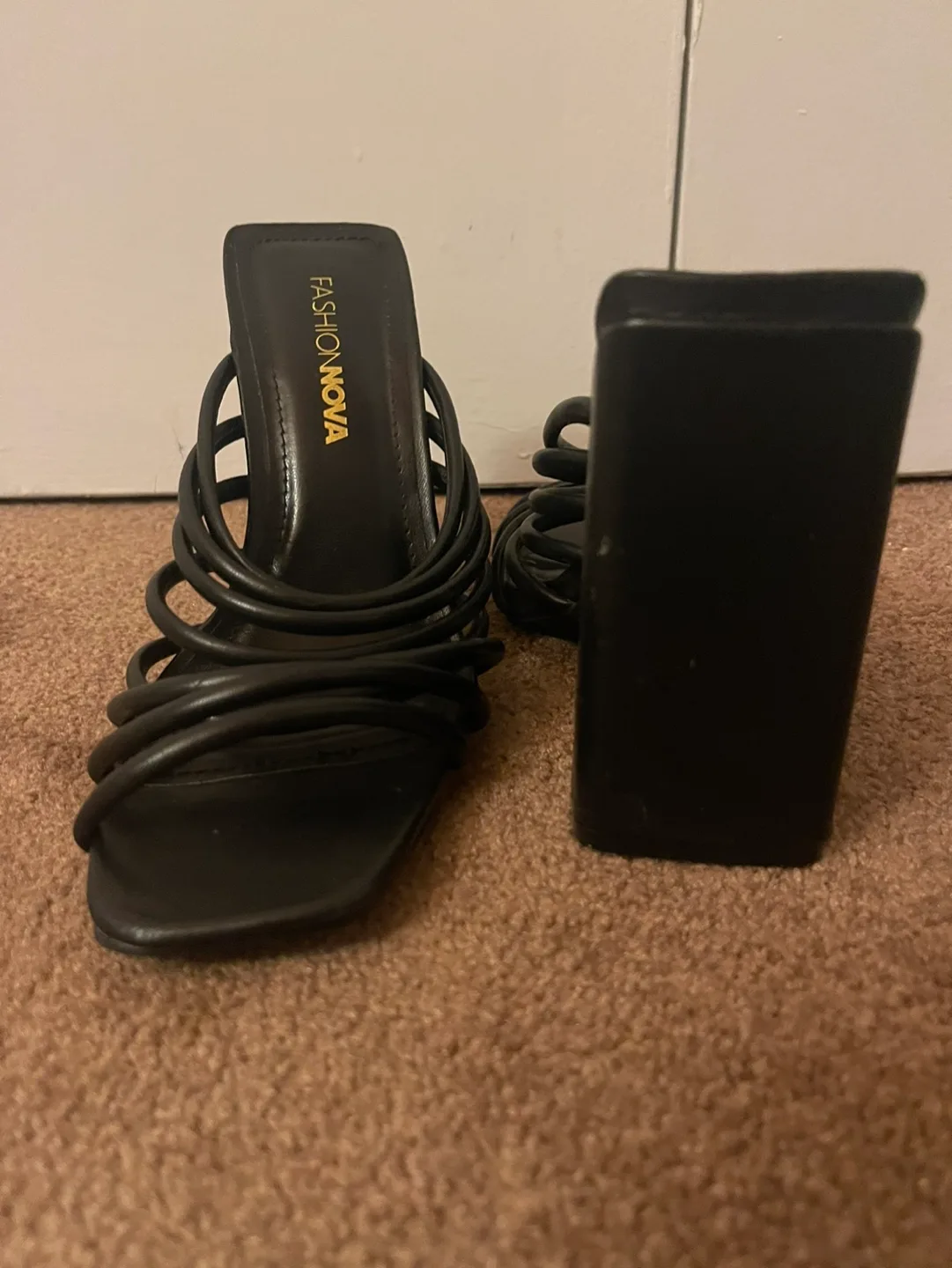 Fashion Nova Black Strappy Block Heel Mules image indicator(2)