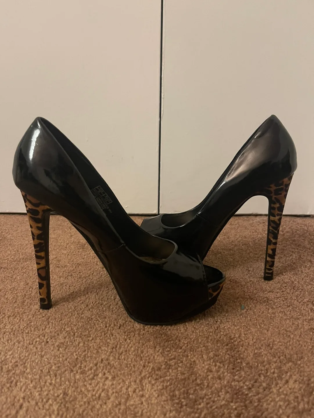 Black Patent Leather Platform Heels with Leopard Print Heel image indicator(2)