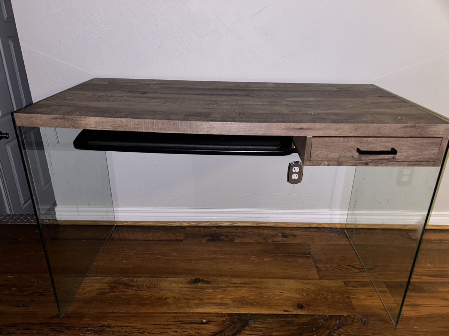Glass and Wood Desk with Drawer - photo 2