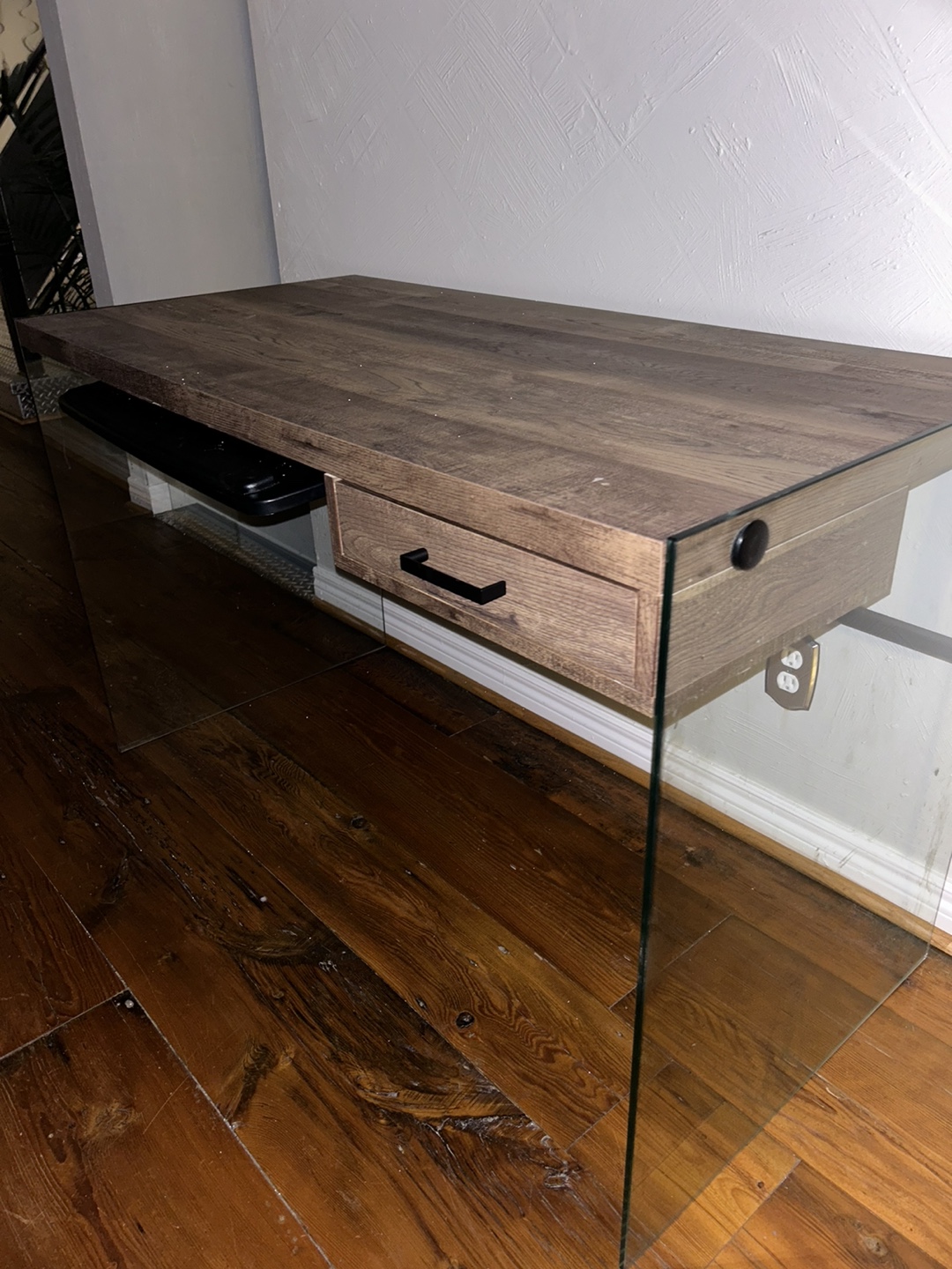 Glass and Wood Desk with Drawer