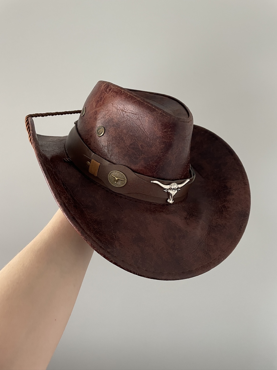 Brown Faux Leather Cowboy Hat