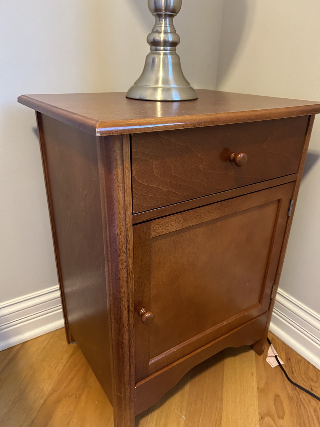 Wooden Nightstand with Drawer and Door