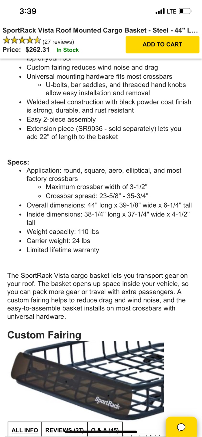 SportRack Vista Roof Mounted Cargo Basket - Steel - 44'' L - photo 2