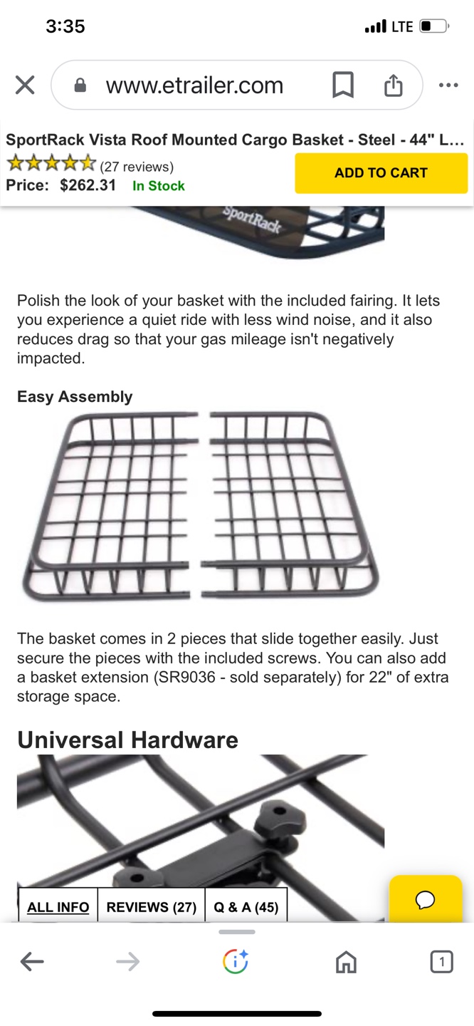 SportRack Vista Roof Mounted Cargo Basket - Steel - 44'' L