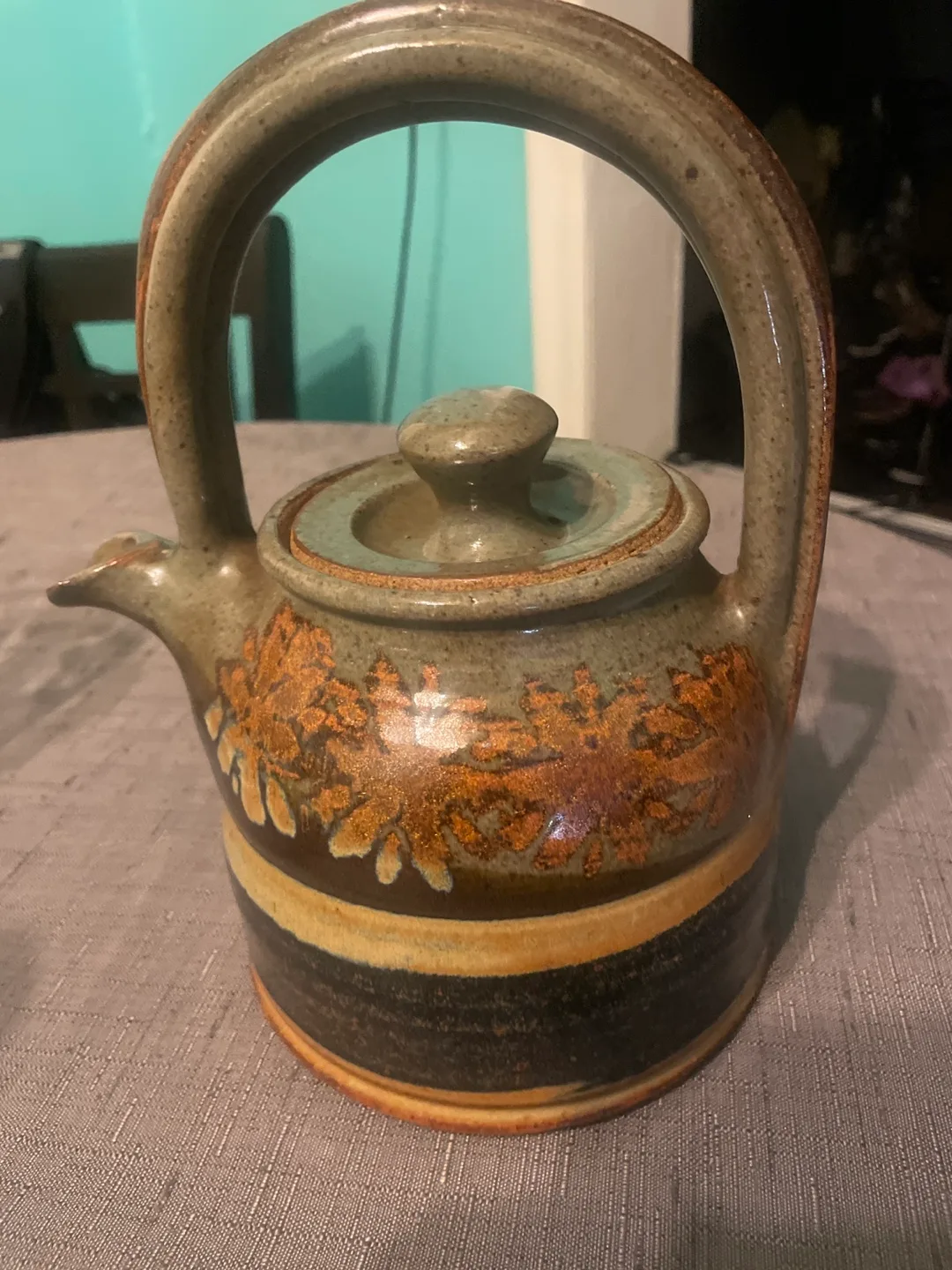 Hand-painted pottery teapot thumbnail