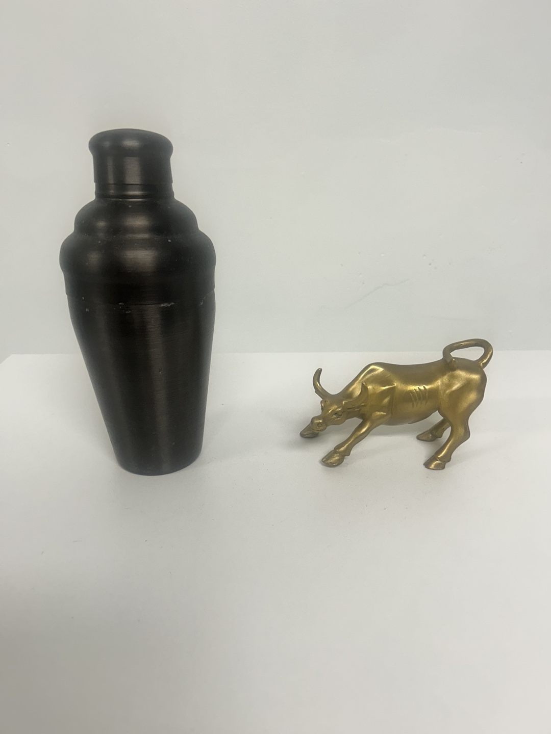 Cocktail Shaker and Bull Figurine