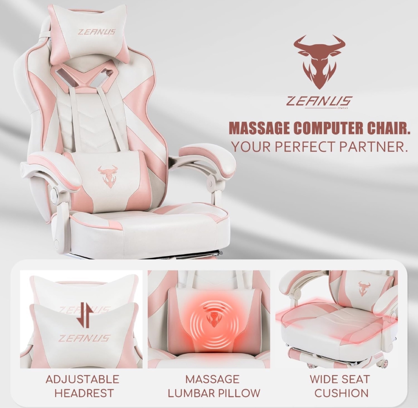 Zeanus Gaming Chair with Massage Lumbar Pillow - photo 3
