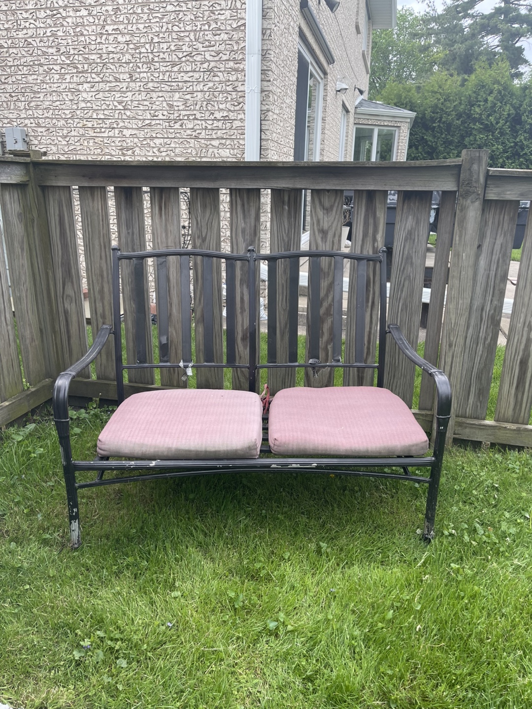Black Metal Outdoor Patio Bench with Cushions