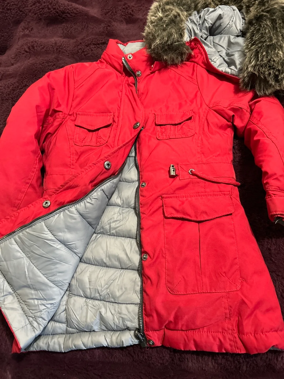 Red Winter Jacket, Furry Vest, Tommy Hilfiger Set thumbnail