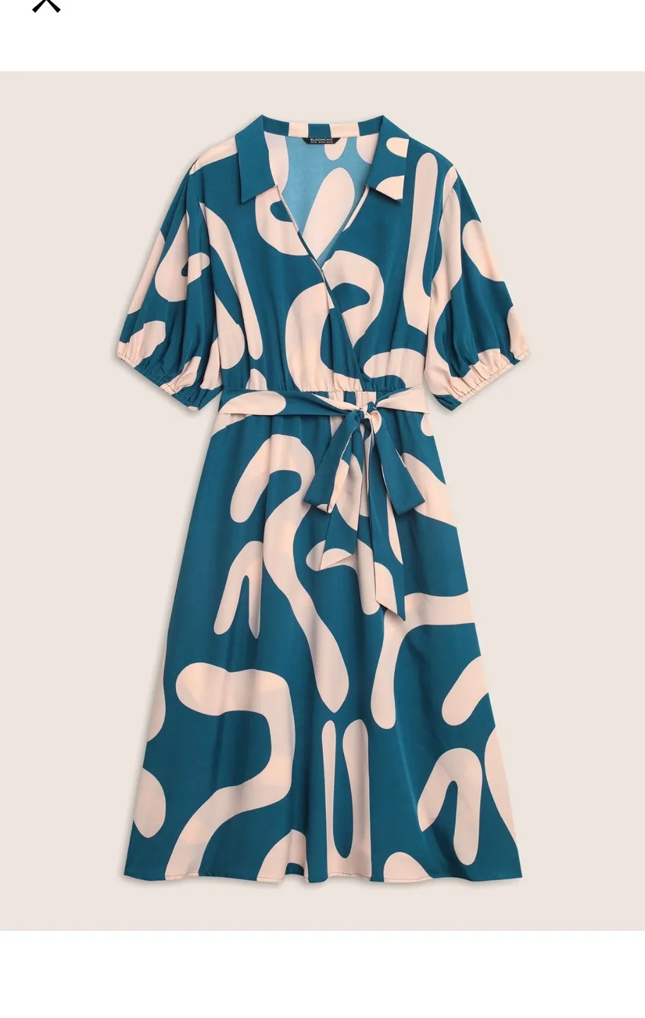 Teal and Peach Abstract Print Midi Dress (Plus size) image indicator(2)