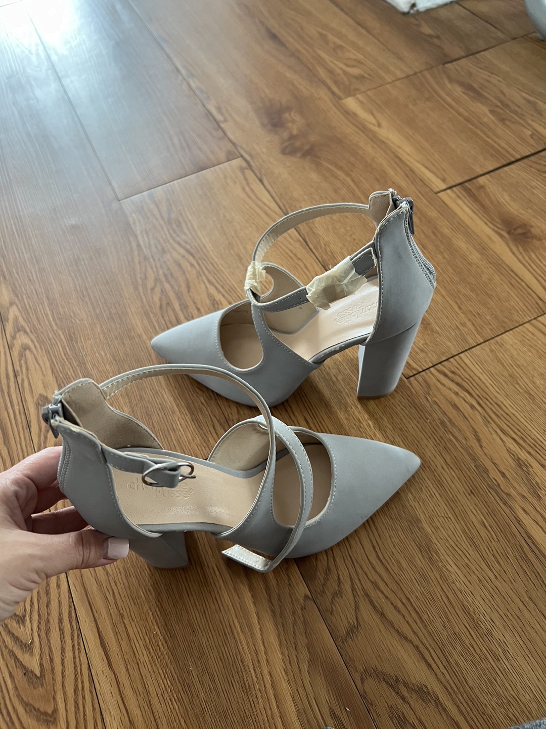 Gray Ankle Strap Heels