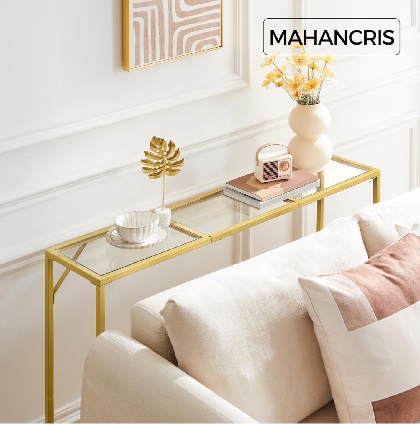 Gold Console Table with Glass Top