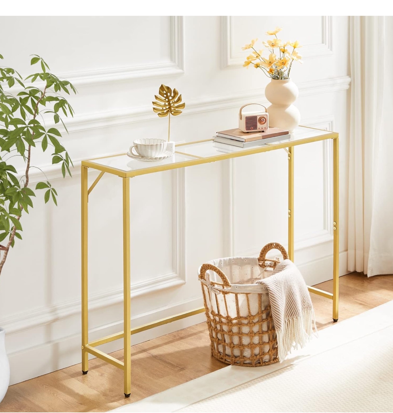 Gold Console Table with Glass Top - photo 4