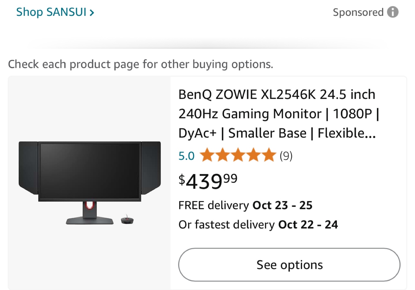 BenQ ZOWIE XL2546 24.5 inch Gaming Monitor - photo 2