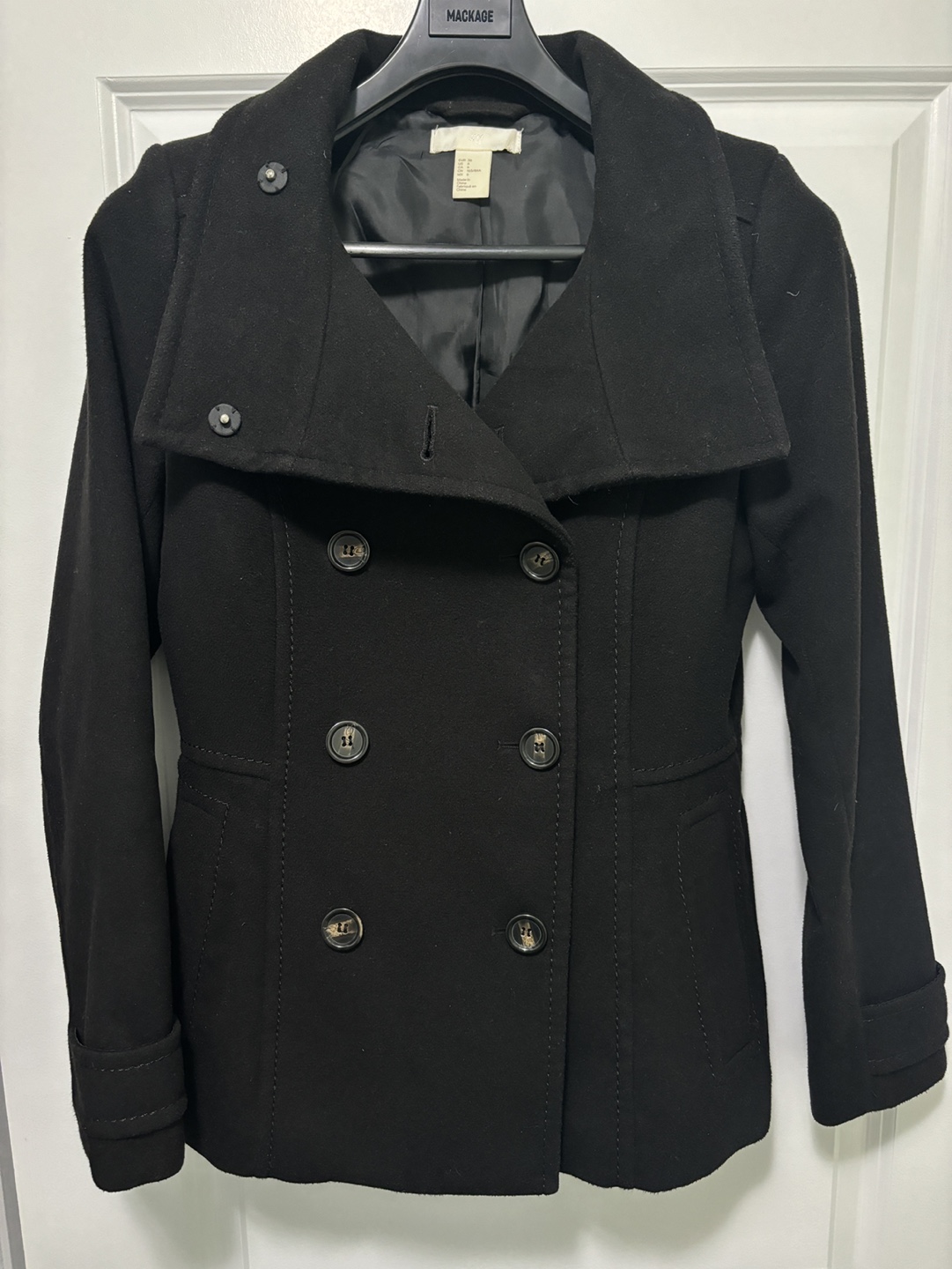 Black Double Breasted Peacoat - Size 6 - photo 3