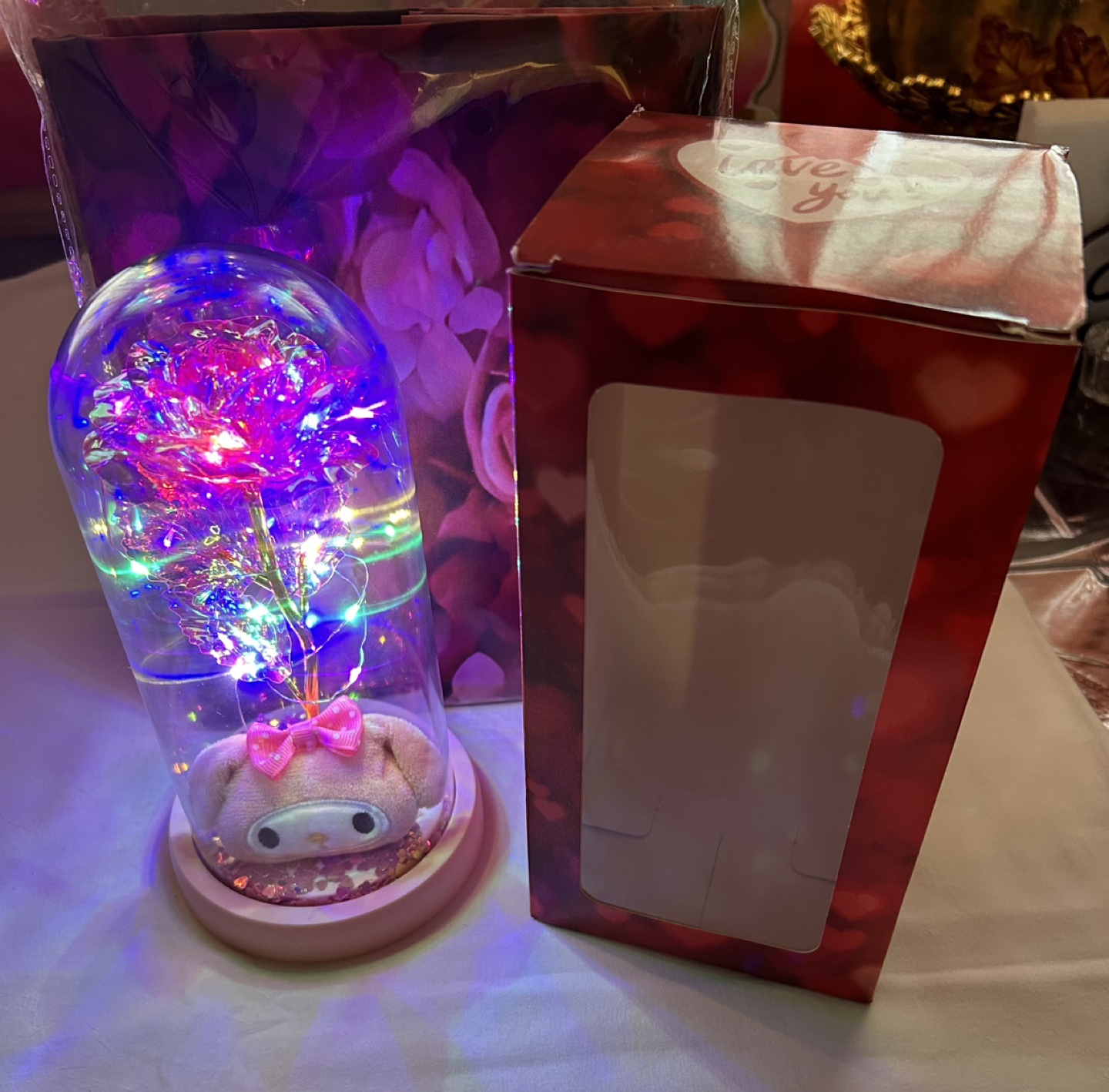 LED Rose in Glass Dome with Stuffed Animal - photo 2