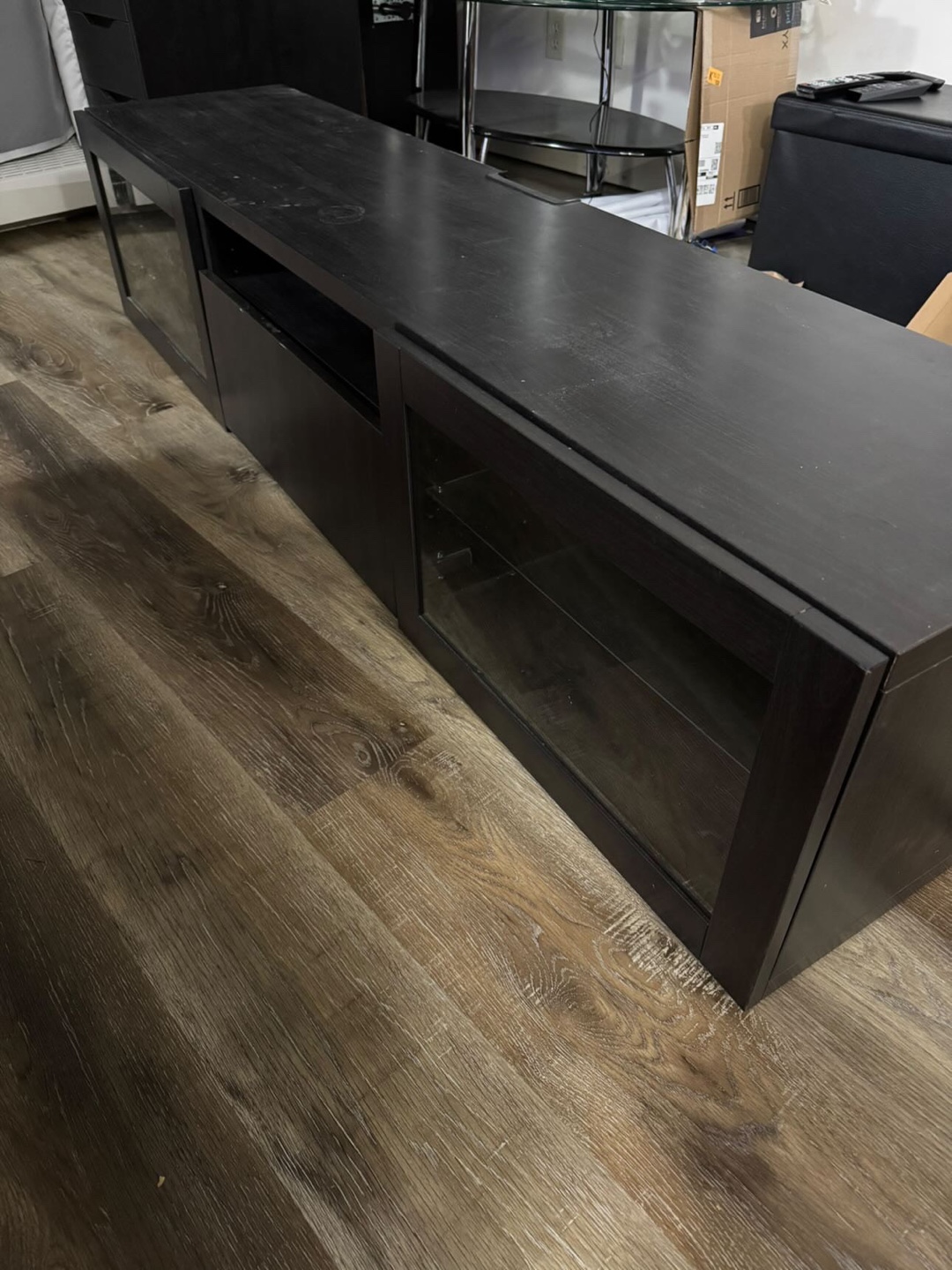 Black IKEA TV Stand with Glass Doors
