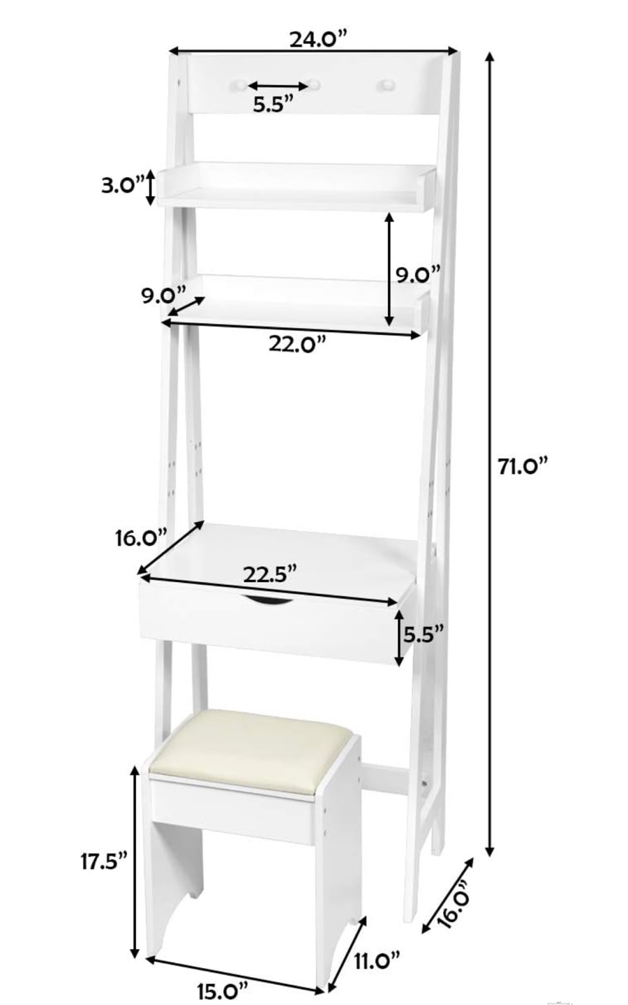 White Vanity Desk with Stool and Mirror - photo 2