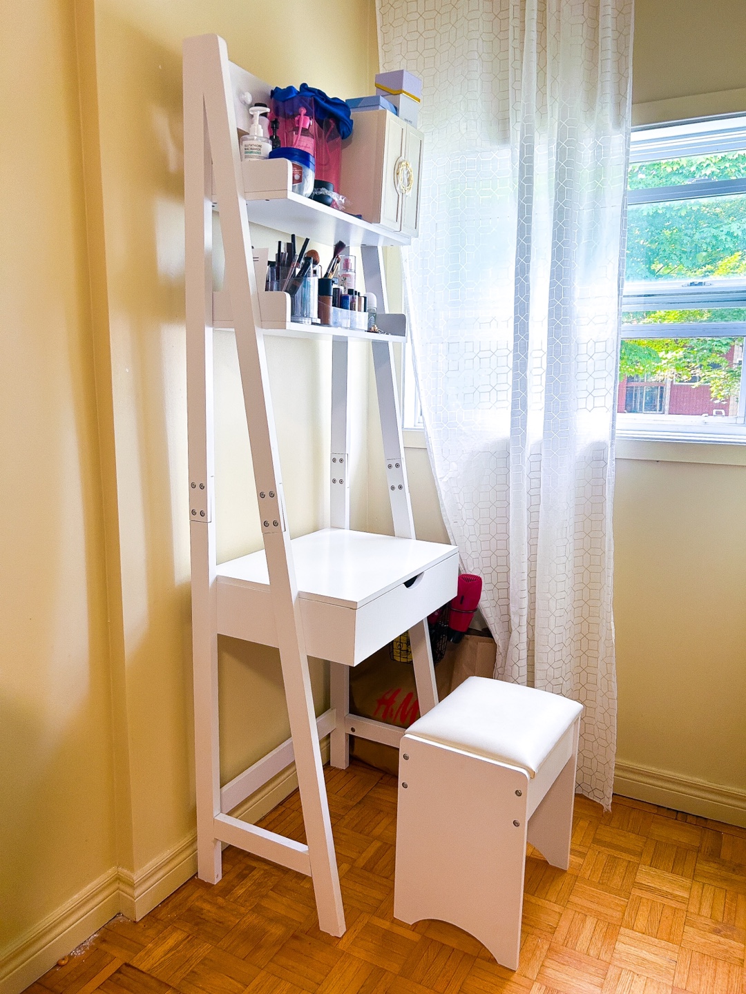 White Vanity Desk with Stool and Mirror - photo 3