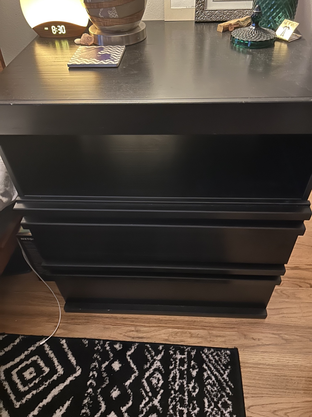 IKEA Black Nightstand with 2 Drawers and Shelf - photo 2