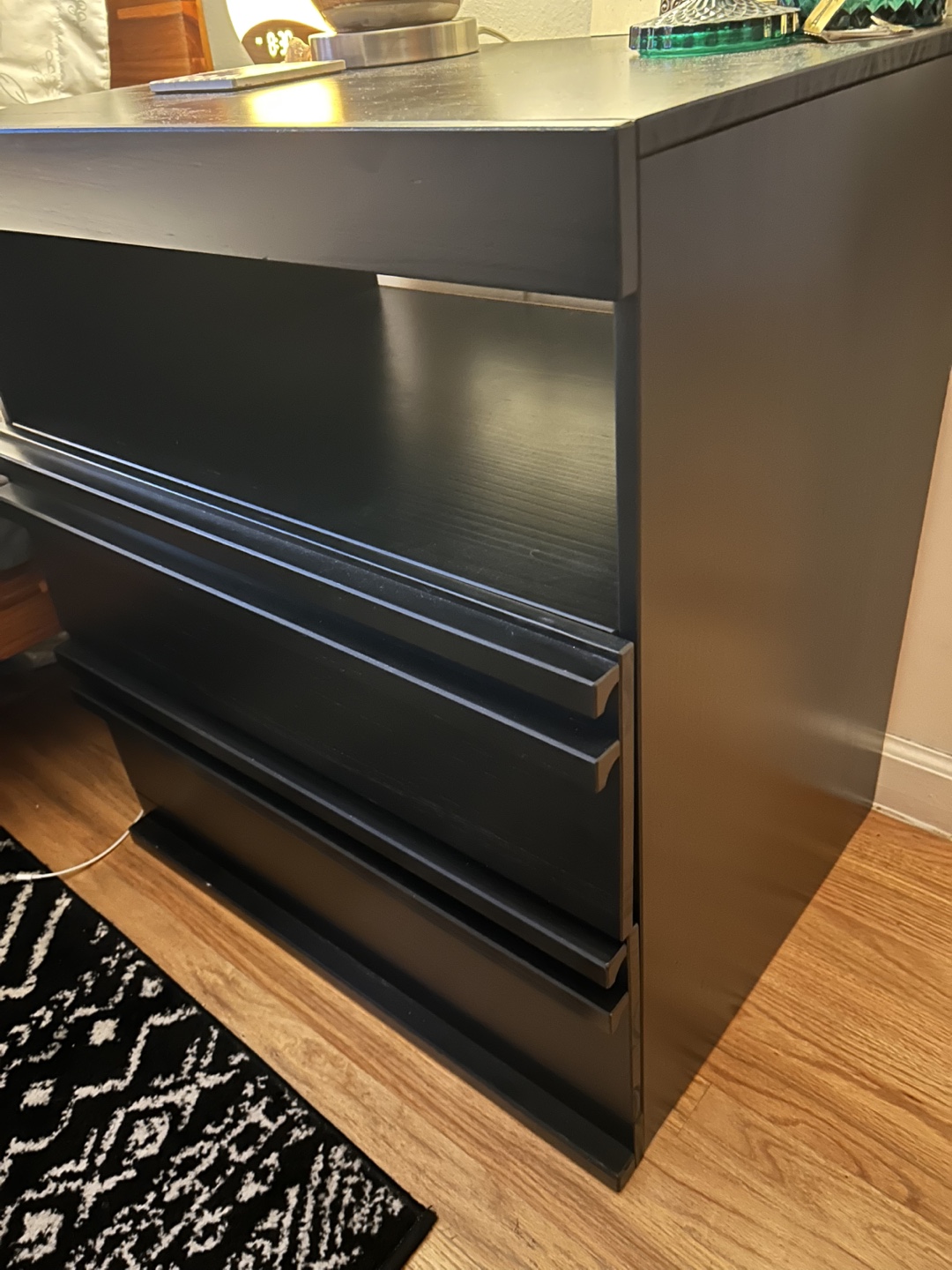 IKEA Black Nightstand with 2 Drawers and Shelf - photo 3
