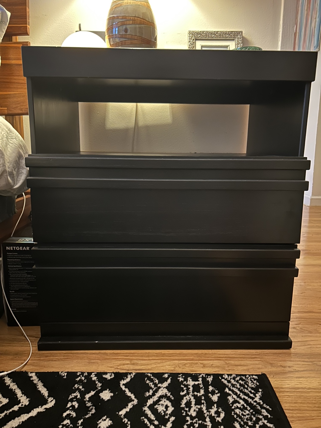 IKEA Black Nightstand with 2 Drawers and Shelf