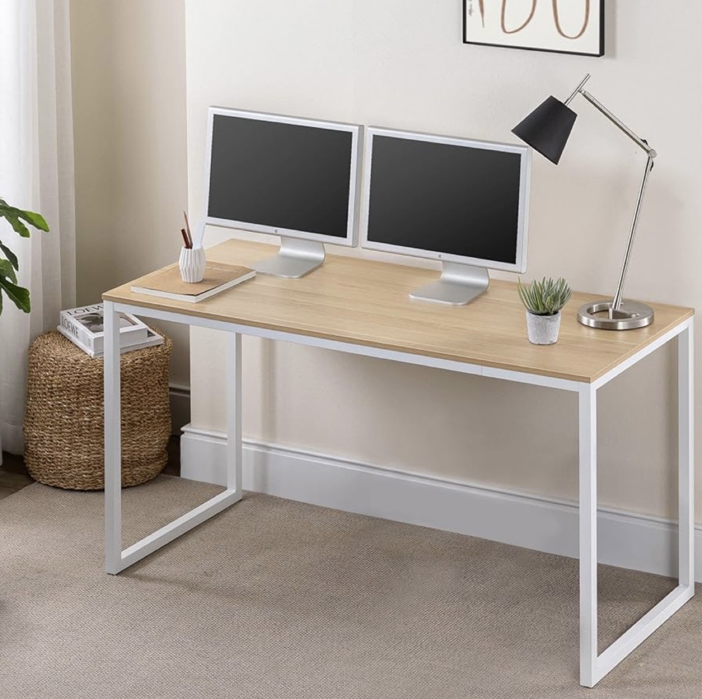 White Computer Desk with Wood Top - photo 4