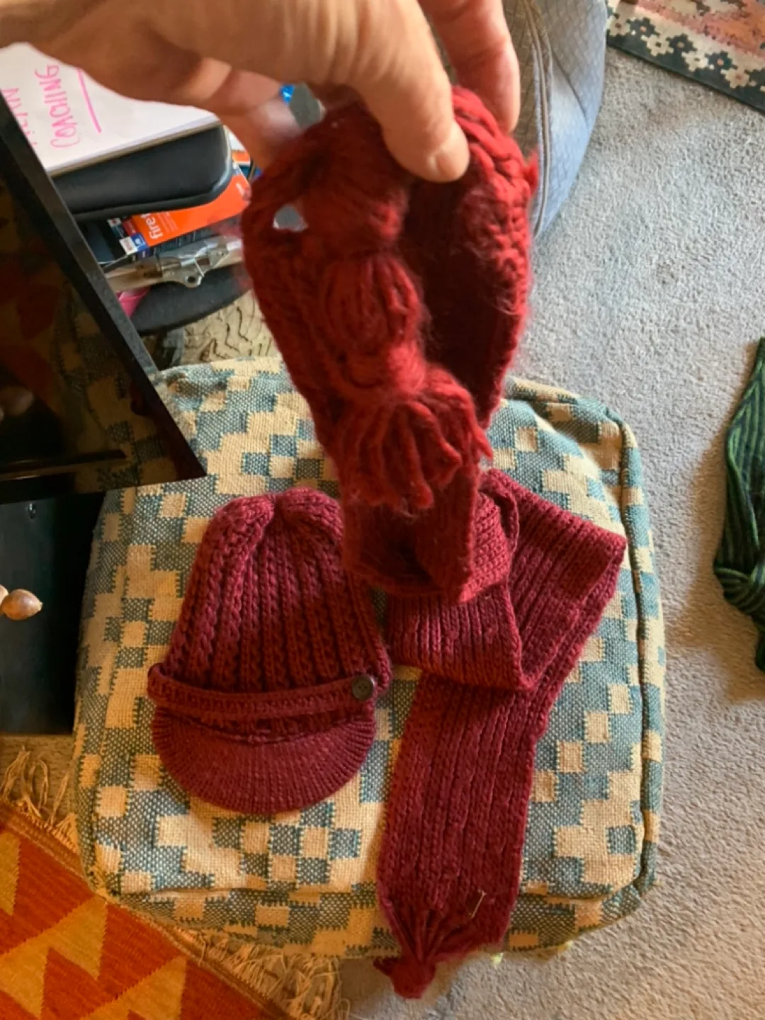 Fossil Burgundy Knit Hat and Scarf Set image indicator(4)